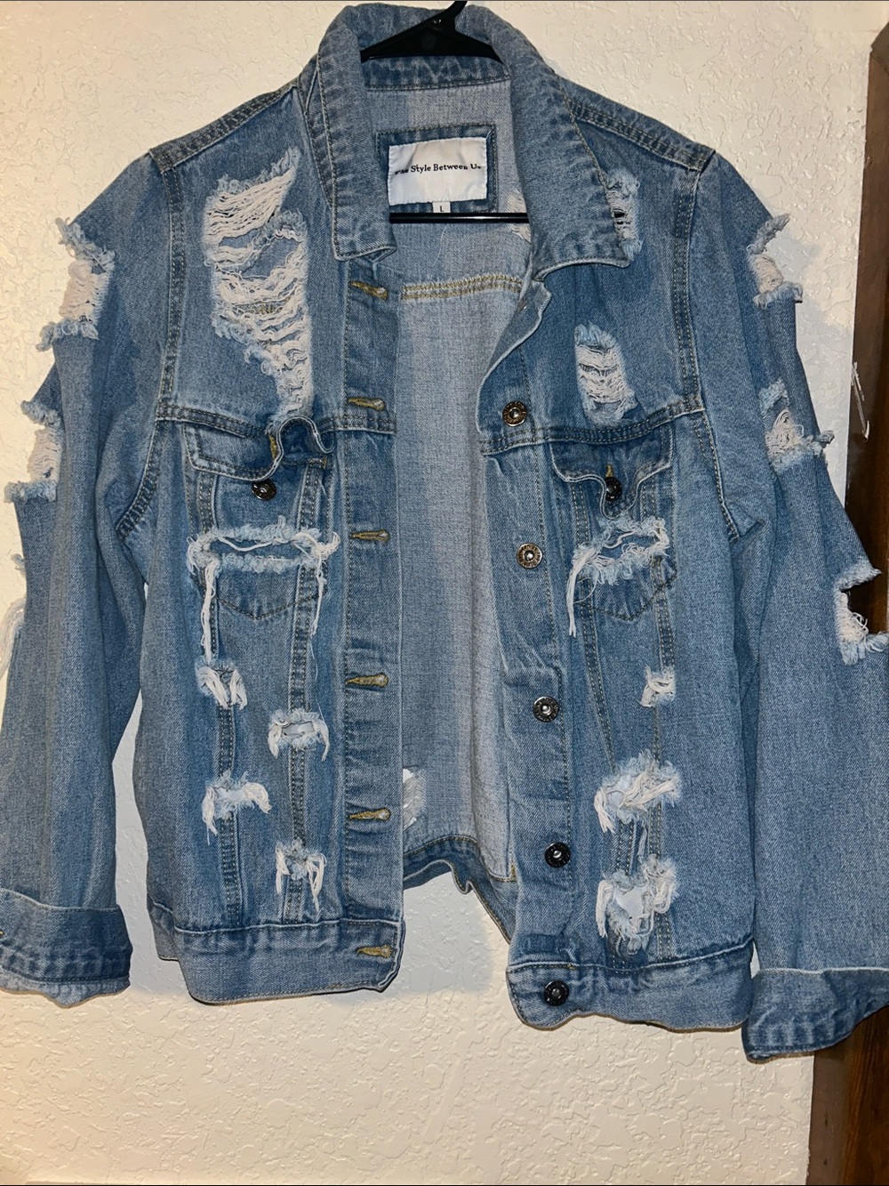 Light Blue Distressed Denim Jacket - Women